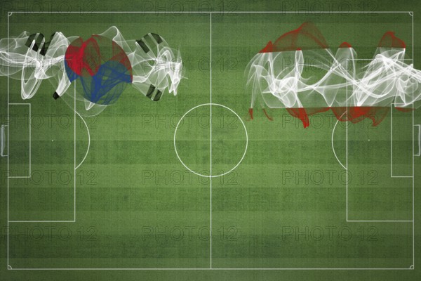 South Korea vs Austria Soccer Match, national colors, national flags, soccer field, football game, Competition concept, Copy space