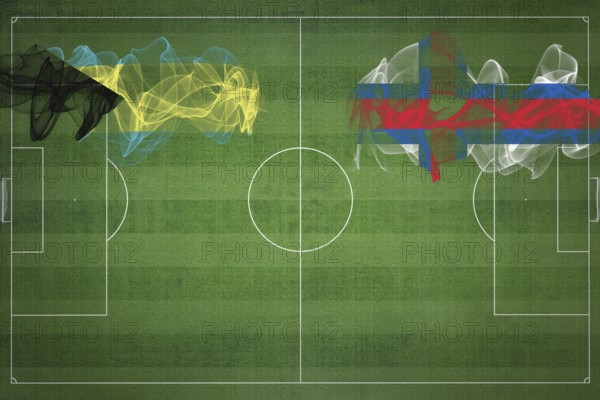 Bahamas vs Faroe Islands Soccer Match, national colors, national flags, soccer field, football game, Competition concept, Copy space