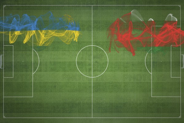 Rwanda vs Oman Soccer Match, national colors, national flags, soccer field, football game, Competition concept, Copy space