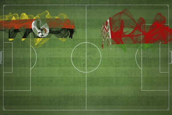 Uganda vs Belarus Soccer Match, national colors, national flags, soccer field, football game, Competition concept, Copy space