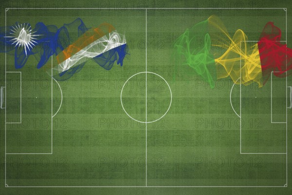 Marshall Islands vs Mali Soccer Match, national colors, national flags, soccer field, football game, Competition concept, Copy space