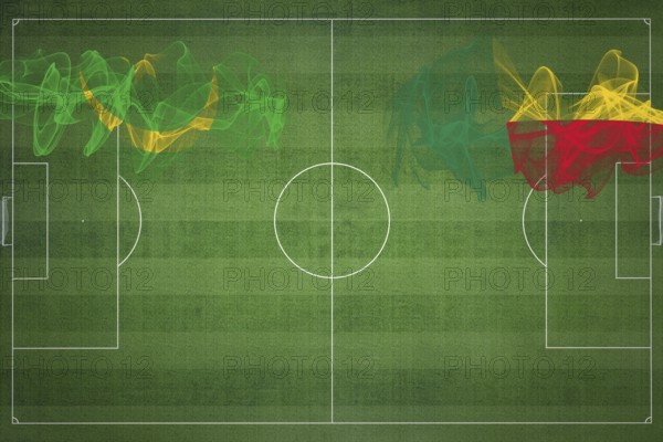 Mauritania vs Benin Soccer Match, national colors, national flags, soccer field, football game, Competition concept, Copy space