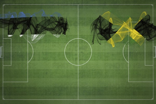 Estonia vs Jamaica Soccer Match, national colors, national flags, soccer field, football game, Competition concept, Copy space