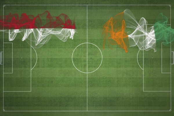 Monaco vs Ivory Coast Soccer Match, national colors, national flags, soccer field, football game, Competition concept, Copy space