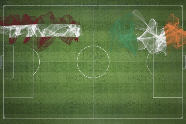 Latvia vs Ireland Soccer Match, national colors, national flags, soccer field, football game, Competition concept, Copy space