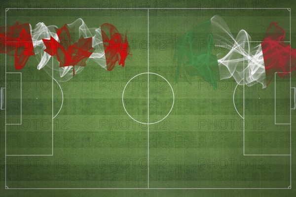 Canada vs Italy Soccer Match, national colors, national flags, soccer field, football game, Competition concept, Copy space