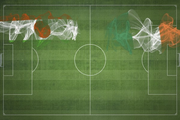 Niger vs Ireland Soccer Match, national colors, national flags, soccer field, football game, Competition concept, Copy space
