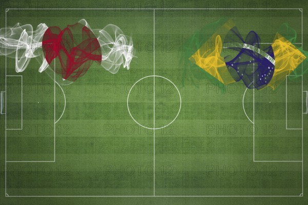 Japan vs Brazil Soccer Match, national colors, national flags, soccer field, football game, Competition concept, Copy space
