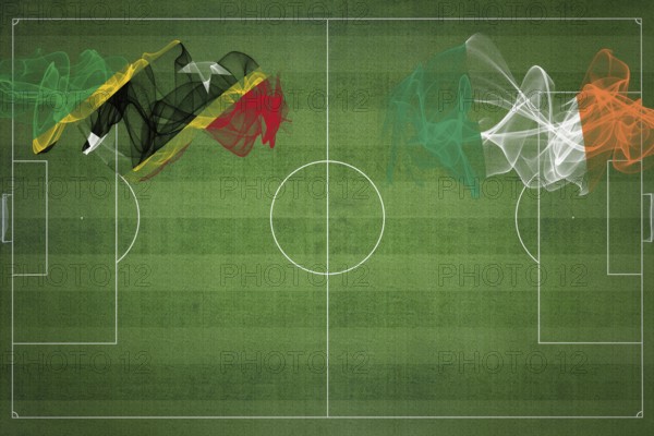 Saint Kitts and Nevis vs Ireland Soccer Match, national colors, national flags, soccer field, football game, Competition concept, Copy space
