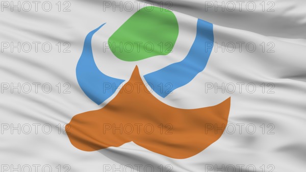 Kami City Flag, Country Japan, Kumamoto Prefecture, Closeup View, 3D Rendering