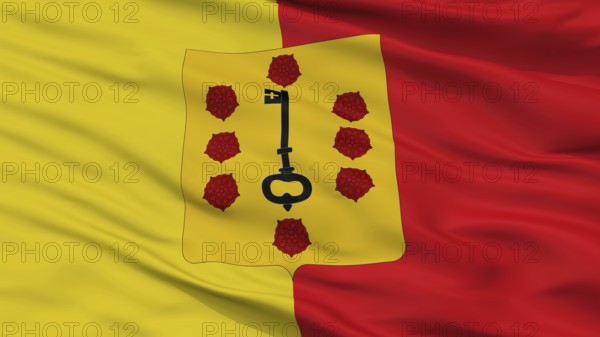Comines Warneton City Flag, Country Belgium, Closeup View, 3D Rendering