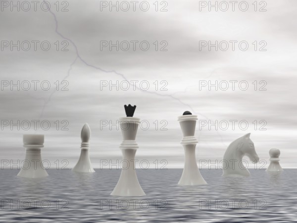 White chess mans advent by sea under the storming sky