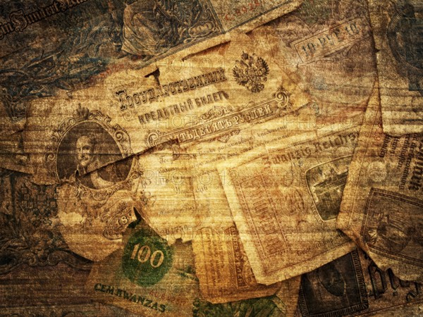 Background In Beuge With Retro Money Of Different Countries