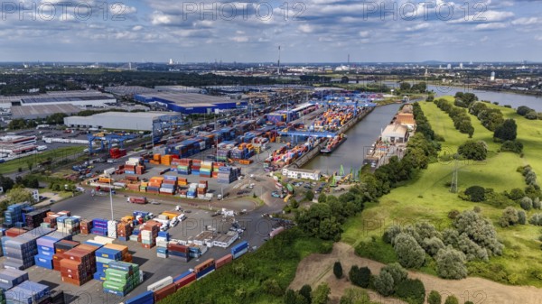 Container terminal D3T, container port, Logport I, aerial view, Rhine, Duisburg, Ruhr area, North Rhine-Westphalia, Germany, Europe