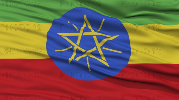 Closeup Ethiopia Flag, Waving in the Wind, High Resolution