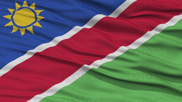 Closeup Namibia Flag, Waving in the Wind, High Resolution