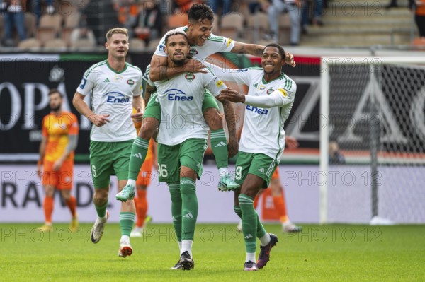 LUBIN, POLAND - OCTOBER 29, 2023: Football match Polish PKO Ekstraklasa between KGHM Zaglebie Lubin vs Radomiak Radom 2:3. Joy Pedro Henrique (70) Frank Castaneda (96) Edi Semedo (99) after goal