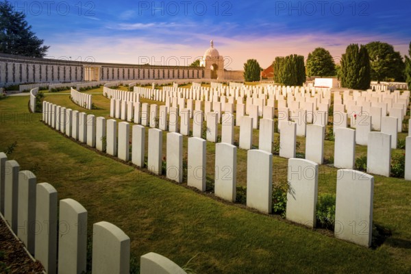 Passendale, West Flanders, Belgium, Aug. 2018: view on the Tyne Cot Commonwealth War Graves Cemetery and Memorial to the Missing, burial ground for the dead of the First World War in the Ypres Salient, Europe