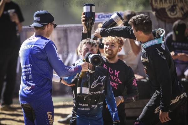 MAYDENA, AUSTRALIA, FEBRUARY 24: Ronan Dunne of Ireland celebrates his win at Red Bull Hardline Tasmania on February 24, 2024 in Maydena, Australia, Oceania