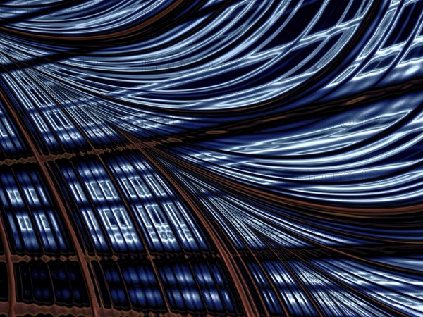 Fractal dark background: grid with curled cells and waves. Computer-generated image. Technology or sci-fi backdrop