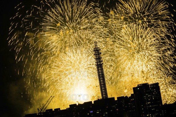 Yokohama skyline and fireworks (Minato Mirai smart Festival). Shooting Location: Yokohama-city kanagawa prefecture