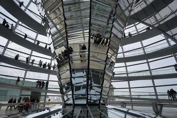 Interior of German Reichstag Parliament glass structure building