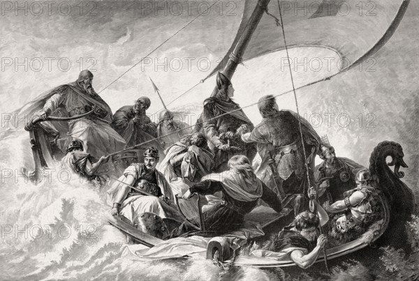 The legend of Charlemagne as a crusader in a boat to Jerusalem