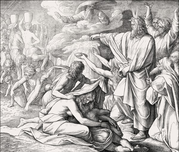 Manna and Water from the Rock, Old Testament, by Julius Schnorr von Carolsfeld, 1860