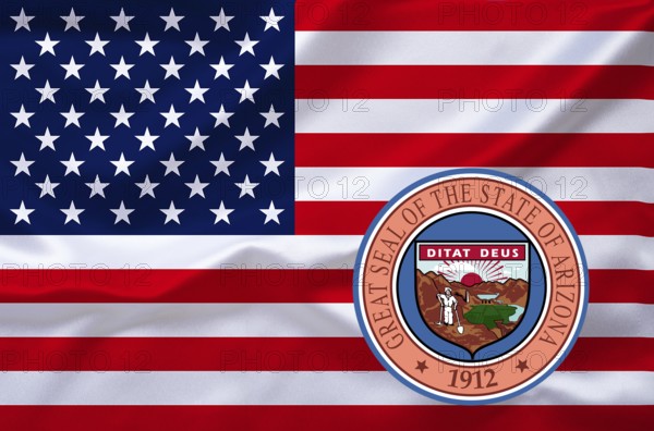 The flag of the USA with the coat of arms of Arizona, Studio