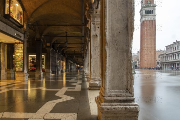 The St. Mark's Square in Venice during Bad Weather and High Tide, Venice, Italy, Europe