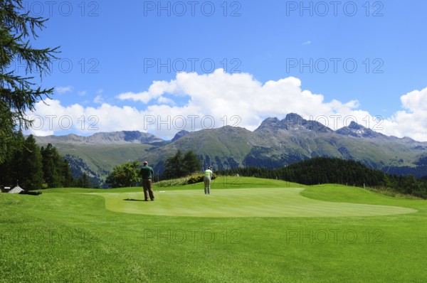 Wonderfull panoramic view from the Kulm golf-course in St. Moritz in the swiss alps