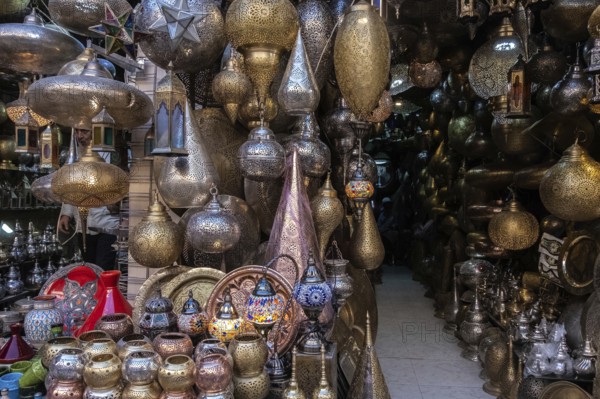 Chandelier shop in the Jemaa el-Fnaa square a shop of typical and tribal objects in the Jemaa el-Fnaa square in Marrakesh Morocco