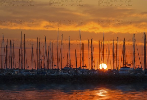 Sunset at the harbour of Ärösköbing Denmark Baltic Sea, Denmark, Europe
