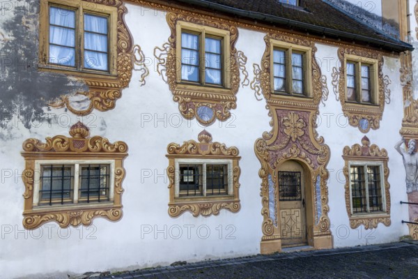 Detail of a painted building of the town wall in Klosterhofstraße, Rot an der Rot, Swabia, Baden-Württemberg, Germany, Europe