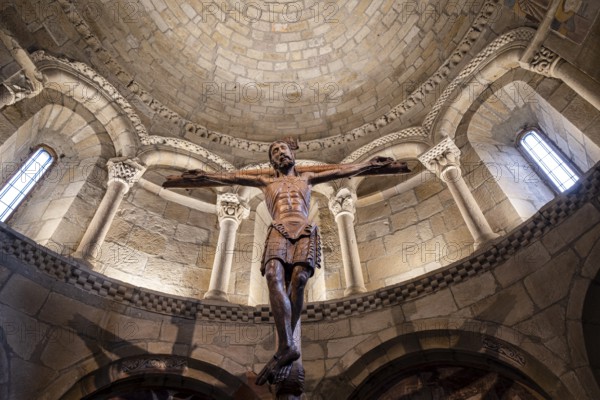 San Martín de Elines, sculpture of Jesus Christ on the apse, Valderredible region, Cantabria, Spain, Europe
