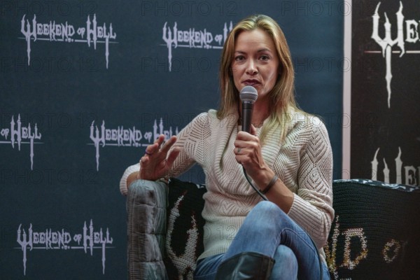 DÜSSELDORF-NEUSS, GERMANY, November 2nd 2019: Kristanna Loken (*1979, American actress, Terminator 3: Rise of the Machines (2003), BloodRayne (2005) and Bounty Killer (2013) talks about her experiences in the movie industry at Weekend of Hell 2019