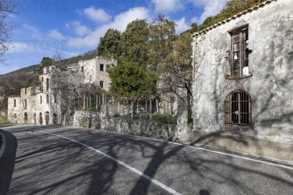 Lost place, abandoned houses and ruins in the ghost village, Gairo Vecchio, Gairo, Ogliastra, Sardinia, Italy, Europe