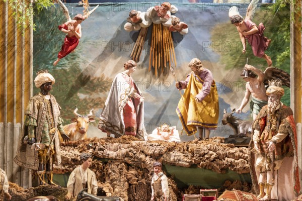 VENARIA REALE, ITALY, Circa January 2022: Italian crib, named presepe, with nativity. Traditional Christmas religious scene