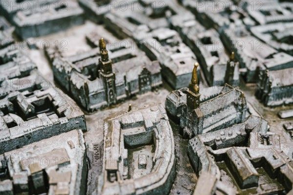 Munich, GERMANY - 9 MARCH 2018: Munich bronze miniature 3D map. Bronze map, model of the city. Miniature city of Munich in Germany from bronze