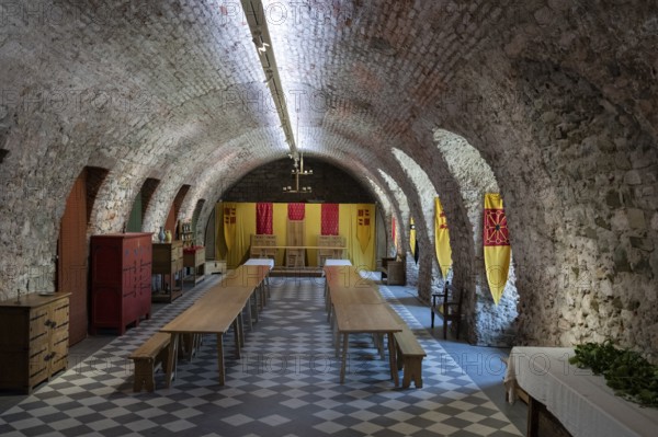Castle of Foix dinning room, 10th century, Foix, department of Ariège, Occitanie, Pyrenean mountain range, France, Europe