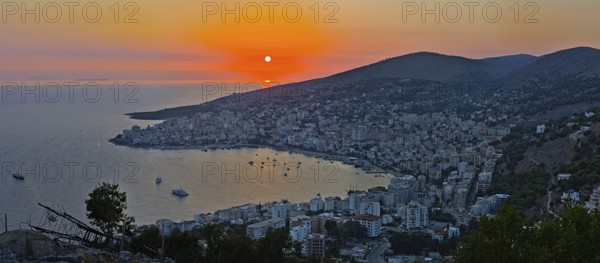View from the Lekuresi castle on Saranda at sunset during touristic low season