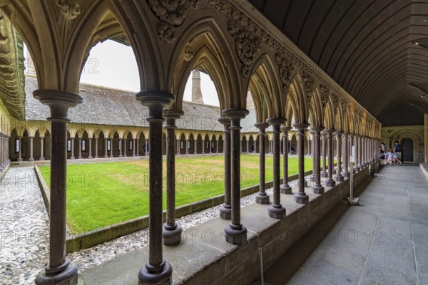 Cloister of Mont Saint Michel Abbey in Normandy, France, Europe
