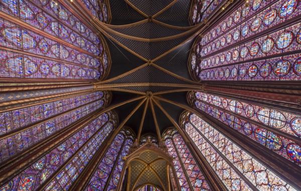 PARIS, FRANCE ?FEBRUARY 05, 2014: Interiors and architectural details of the Sainte Chapelle, built in 1239, February 05, 2014 in Paris, France, Europe