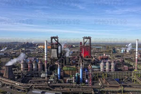 Two blast furnaces in a steel plant in North Rhine-Westphalia, Germany, Europe