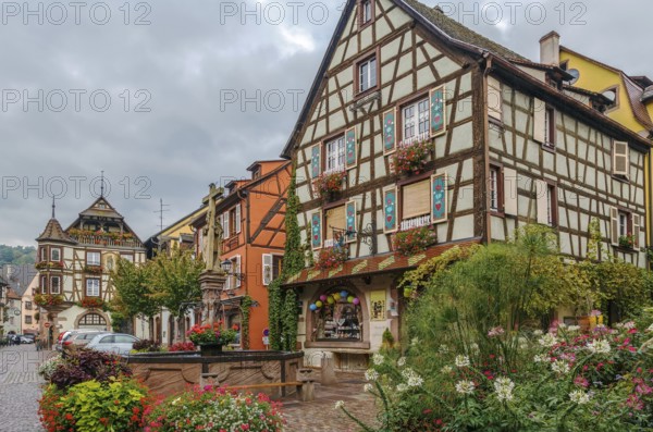 Main street with historical houses in Kaysersberg, Alsace, France, Europe