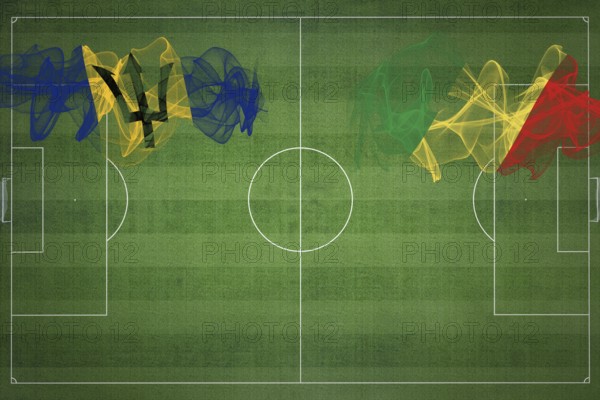 Barbados vs Congo Soccer Match, national colors, national flags, soccer field, football game, Competition concept, Copy space