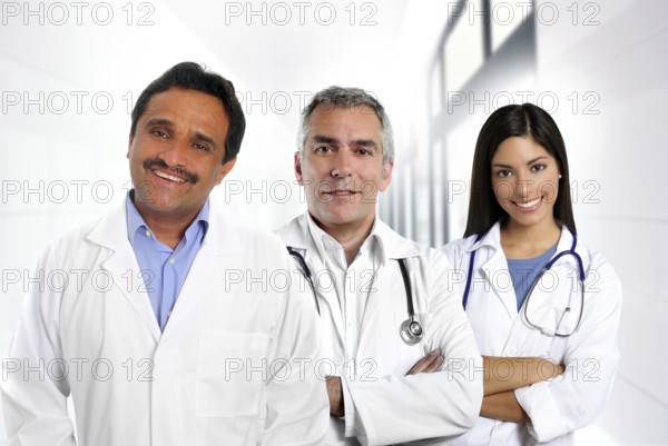 Doctors multi ethnic expertise indian caucasian latin in hospital