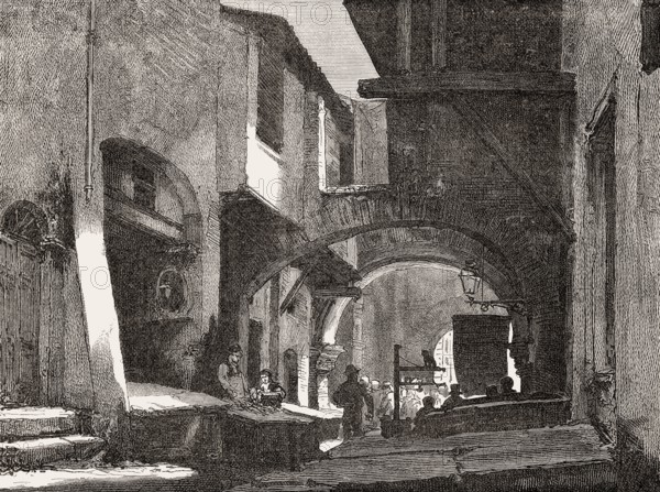 Old Roman Fish Market, La Pescheria, via del Portico d'Ottavia, Rome, Jewish Ghetto, Italy, 19th Century, Europe