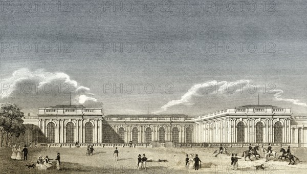 The Grand Trianon, Domain of Versailles, near Paris, antique steel engraved print, 1831