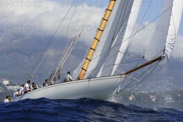 Race Regatta of the last four surviving historic sailing yachts of the 15 metre class during the Monaco Classic Week 2017, Race of the Classic Sailing Yachts, the last four surviving boats of the 15 metre Class 15s during the Monaco Classic Week 2017, La Belle Classe, organised by the Yacht Club Monaco YCM, hier / here: Sailing Yacht / Sailing Yacht Hispania D5